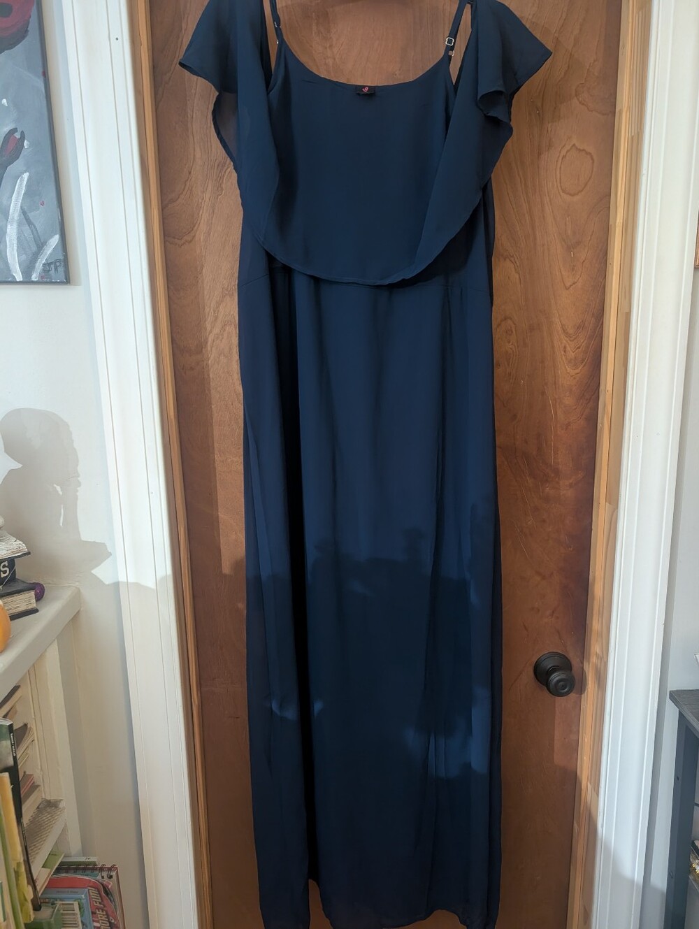 IJOAH Navy Blue Women’s Ruffle Overlay Maxi Dress